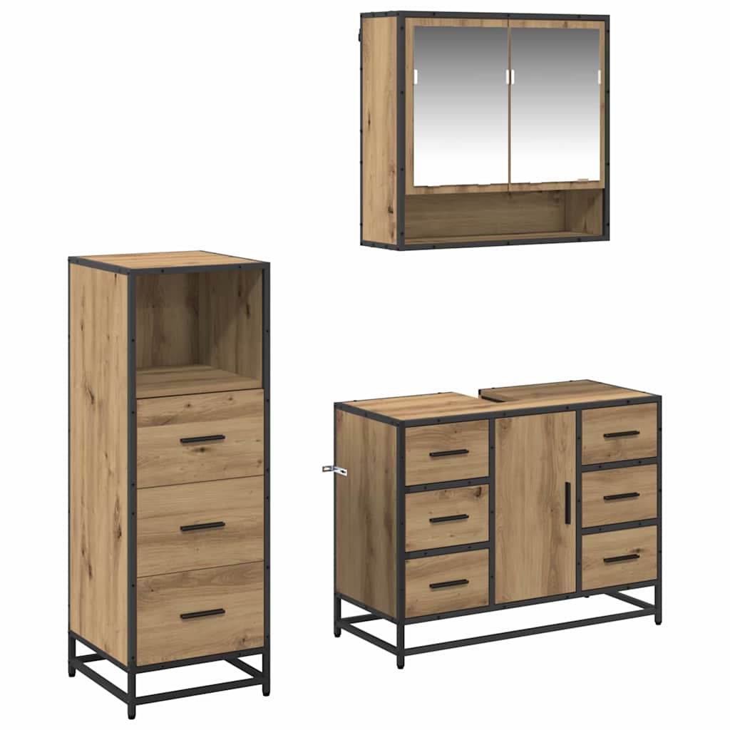 Badezimmermöbel-Set mit Regal 3 pcs Artisan-Eiche Holzwerkstoff