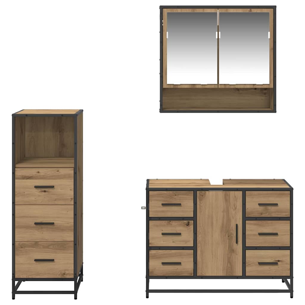 Badezimmermöbel-Set mit Regal 3 pcs Artisan-Eiche Holzwerkstoff