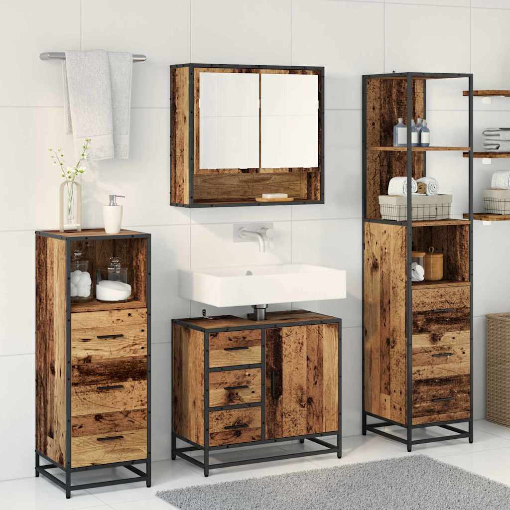 Badezimmermöbel-Set mit Schubladen 4 pcs Altholz Holzwerkstoff