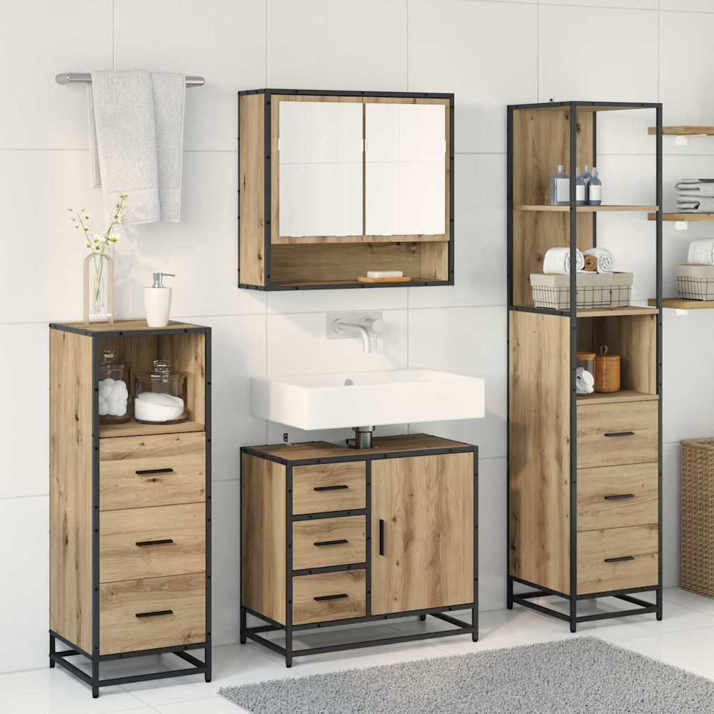 Badezimmermöbel-Set mit Regal 4 pcs Artisan-Eiche Holzwerkstoff