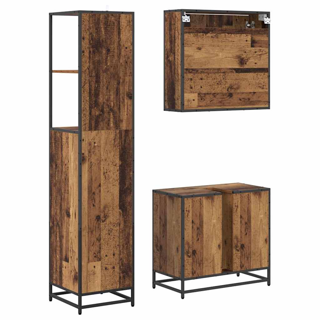 Badezimmermöbel-Set mit Schubladen 3 pcs Altholz Holzwerkstoff