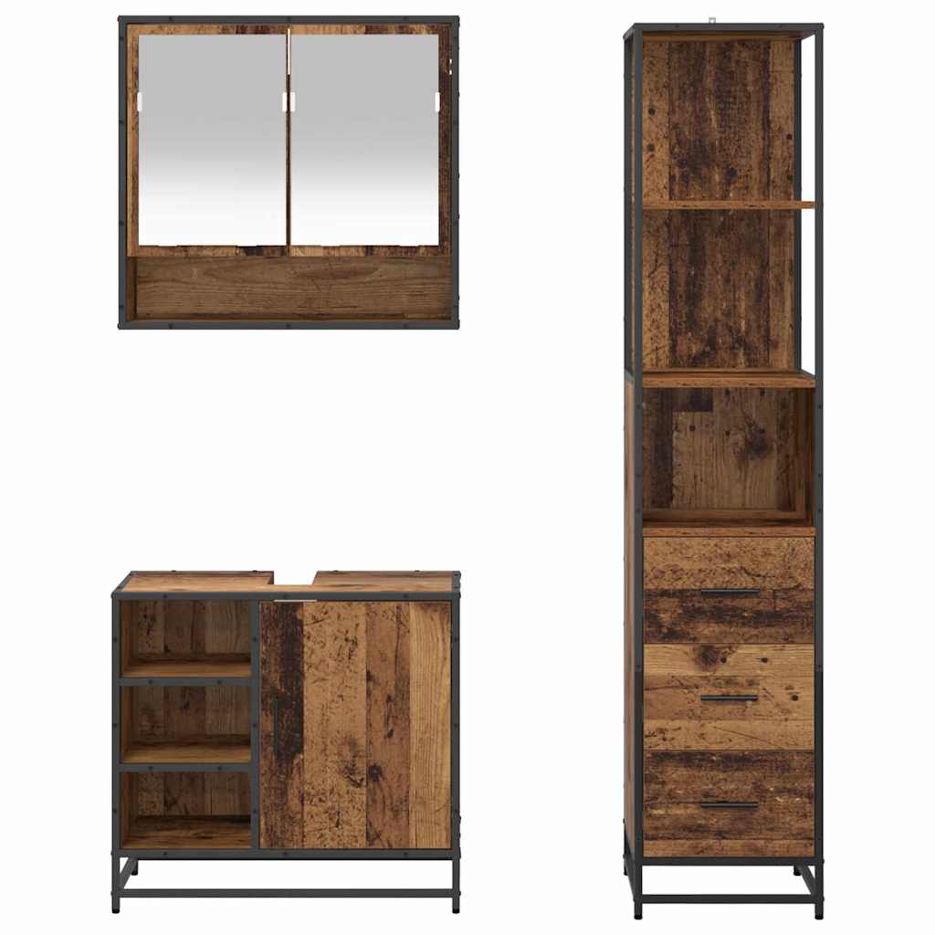 Badezimmermöbel-Set mit Schubladen 3 pcs Altholz Holzwerkstoff