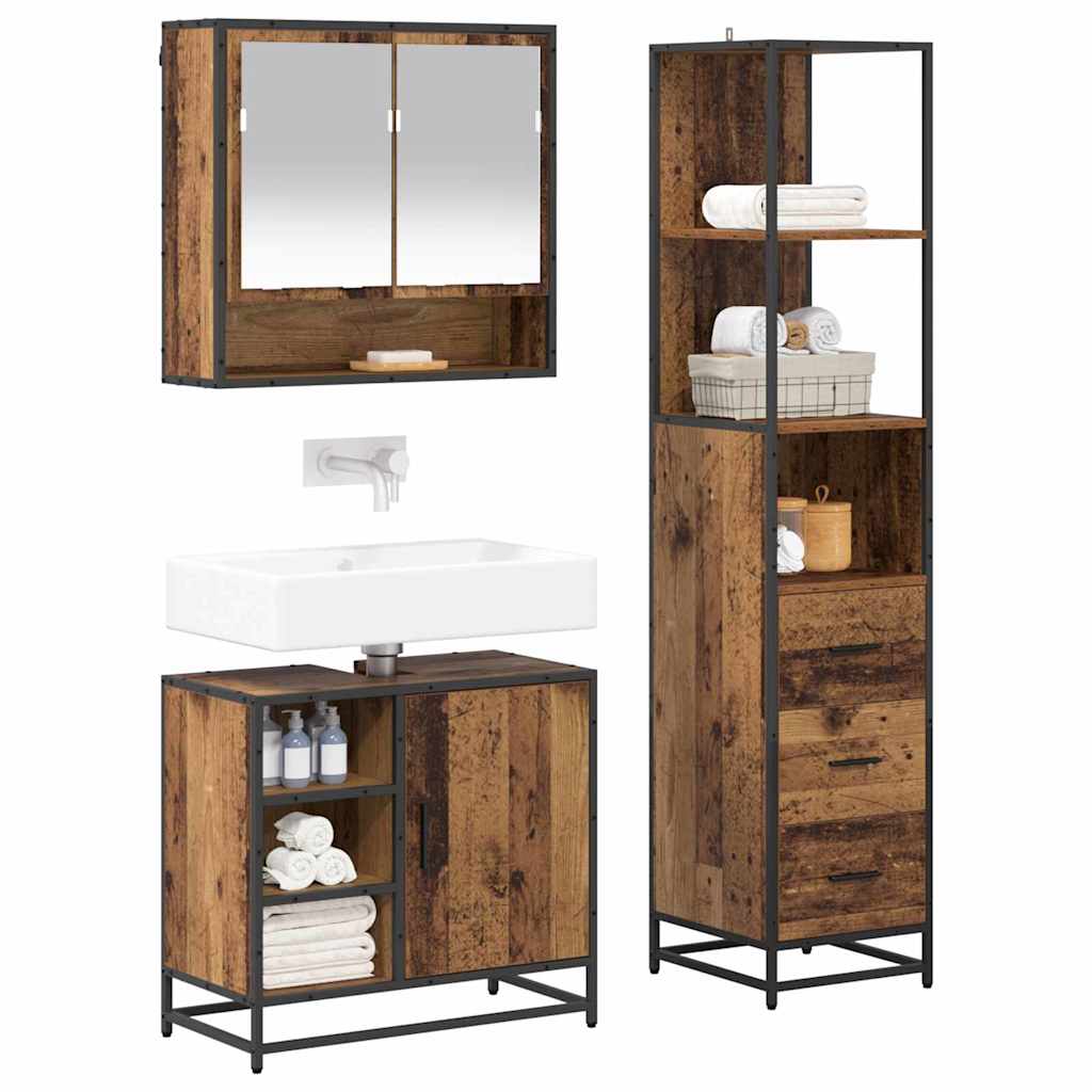 Badezimmermöbel-Set mit Schubladen 3 pcs Altholz Holzwerkstoff
