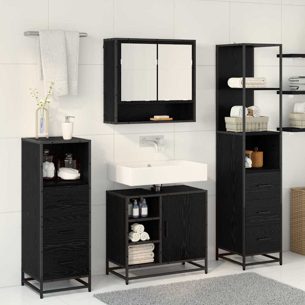 Badezimmermöbel-Set 3 pcs Schwarz Eichen-Optik Holzwerkstoff