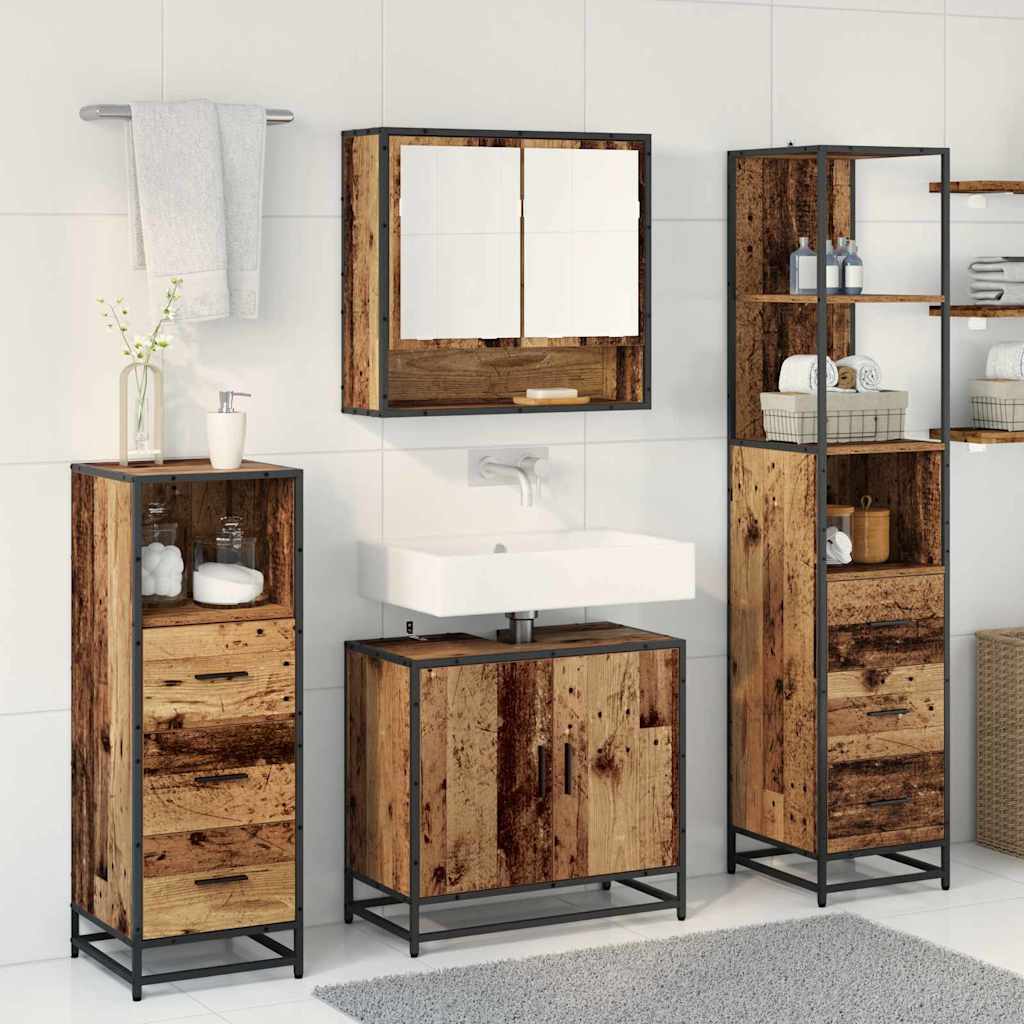 Badezimmermöbel-Set mit Schubladen 4 pcs Altholz Holzwerkstoff