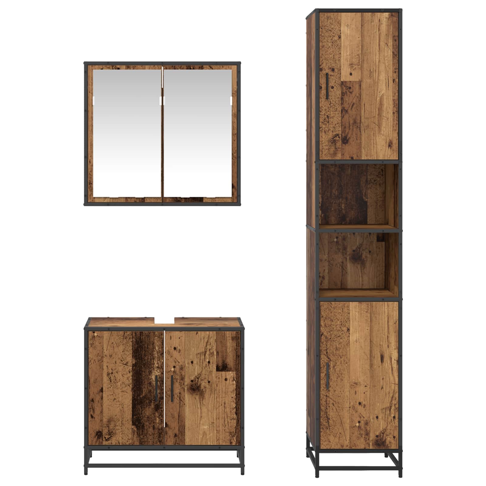 Badezimmermöbel-Set mit Regal 3 pcs Altholz Holzwerkstoff