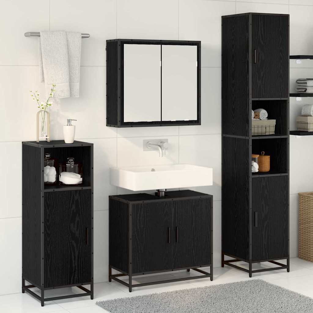 Badezimmermöbel-Set 3 pcs Schwarz Eichen-Optik Holzwerkstoff