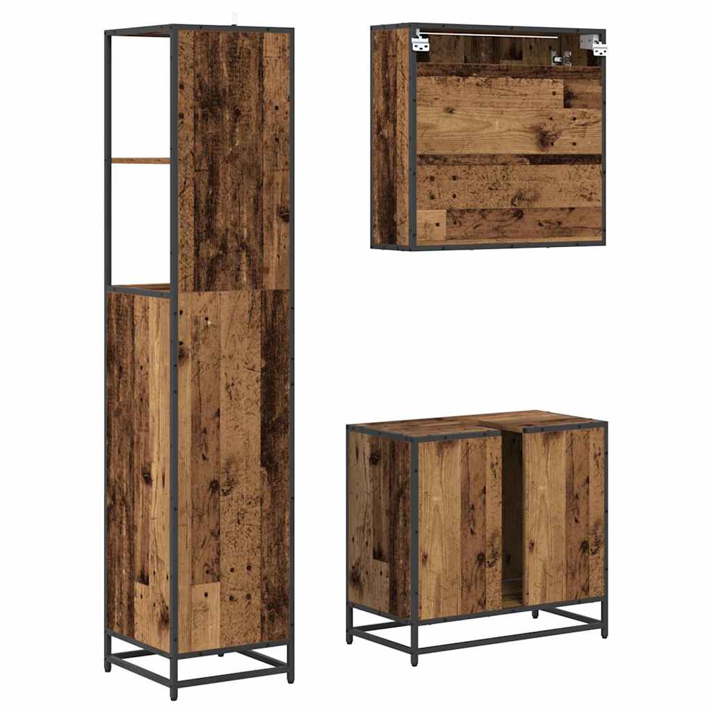 Badezimmermöbel-Set mit Schubladen 3 pcs Altholz Holzwerkstoff