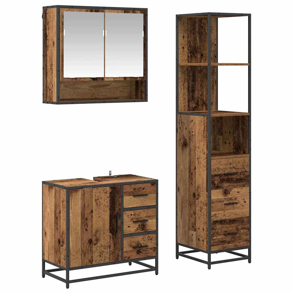 Badezimmermöbel-Set mit Schubladen 3 pcs Altholz Holzwerkstoff