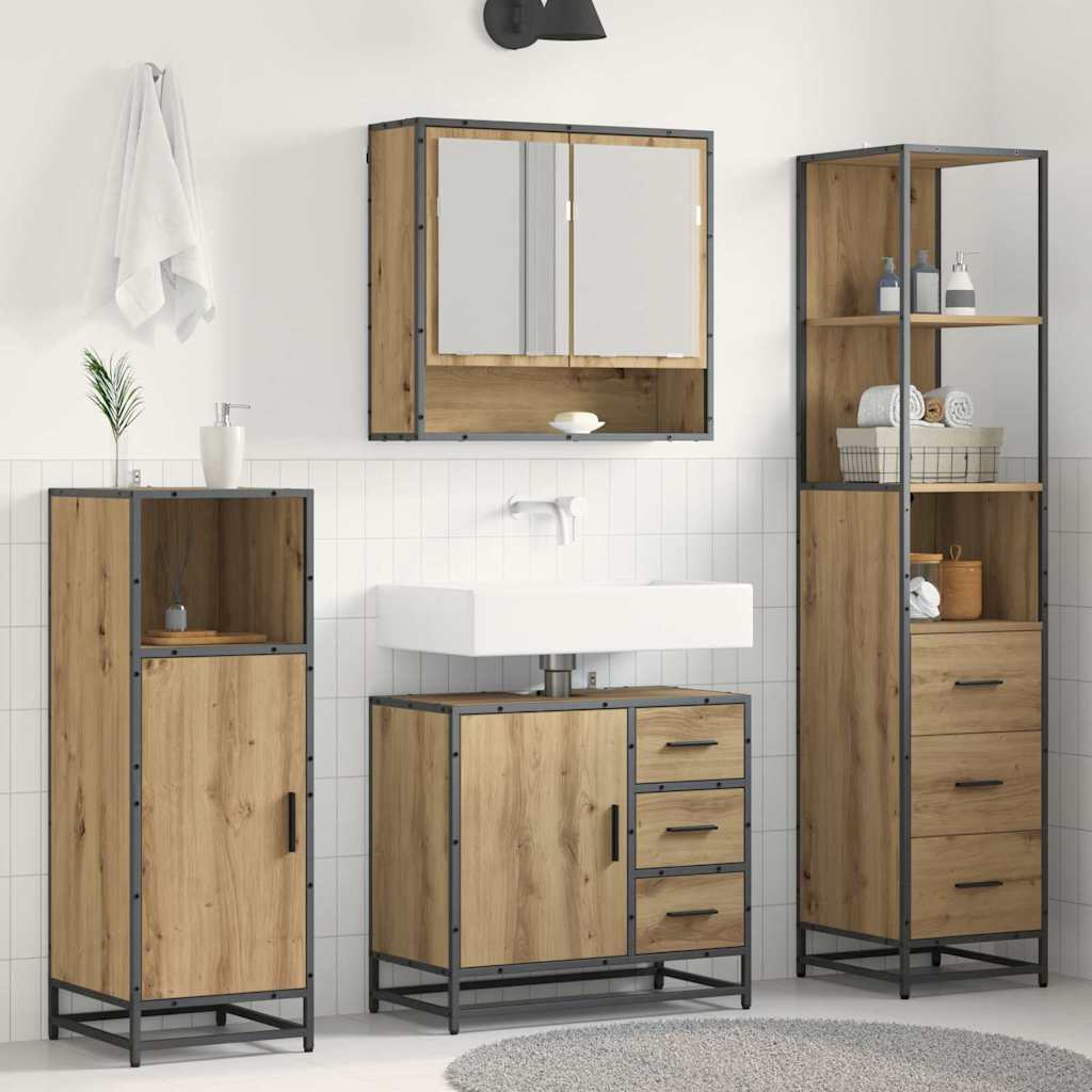 Badezimmermöbel-Set mit Regal 3 pcs Artisan-Eiche Holzwerkstoff