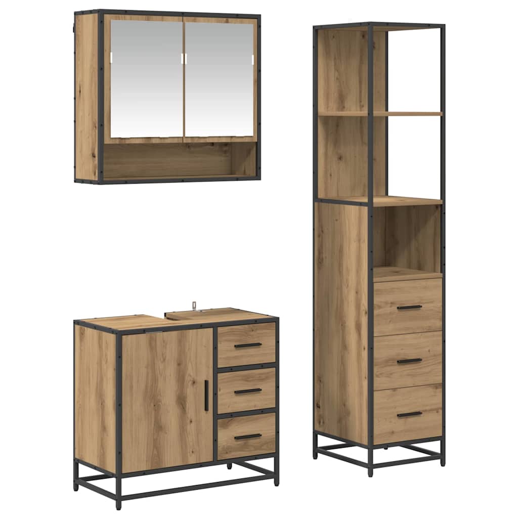Badezimmermöbel-Set mit Regal 3 pcs Artisan-Eiche Holzwerkstoff