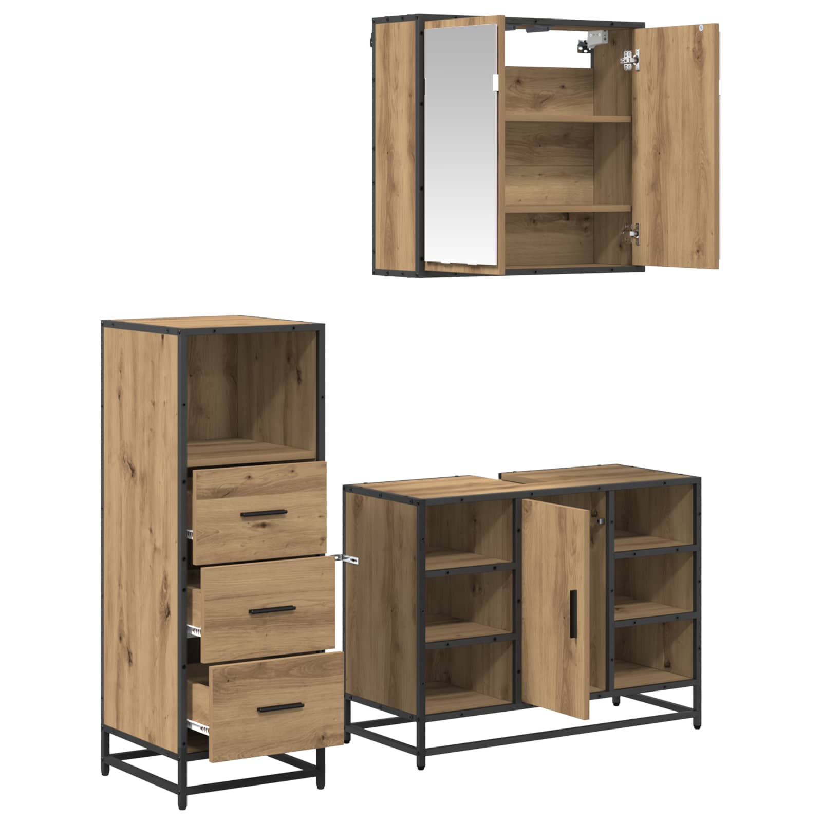 Badezimmermöbel-Set mit Regal 3 pcs Artisan-Eiche Holzwerkstoff