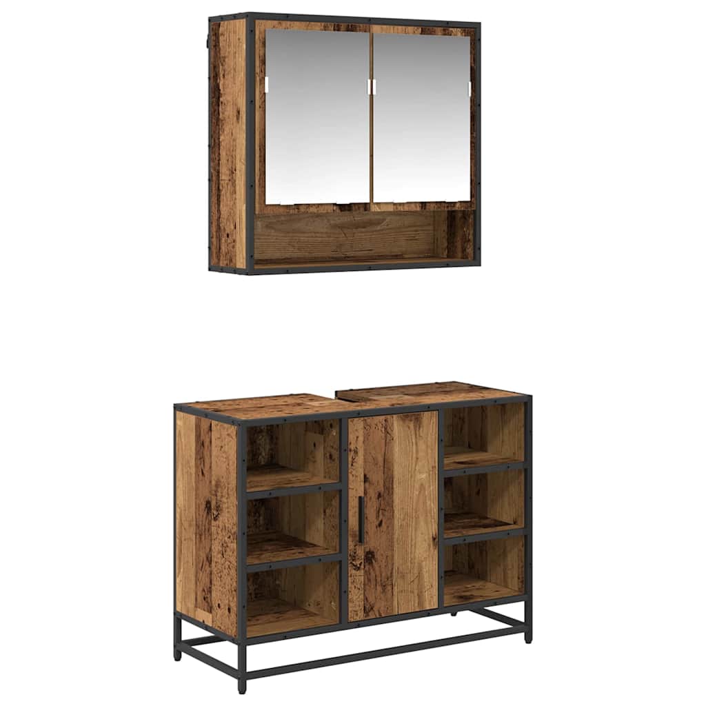 Badezimmermöbel-Set mit Regal 2 pcs Altholz Holzwerkstoff