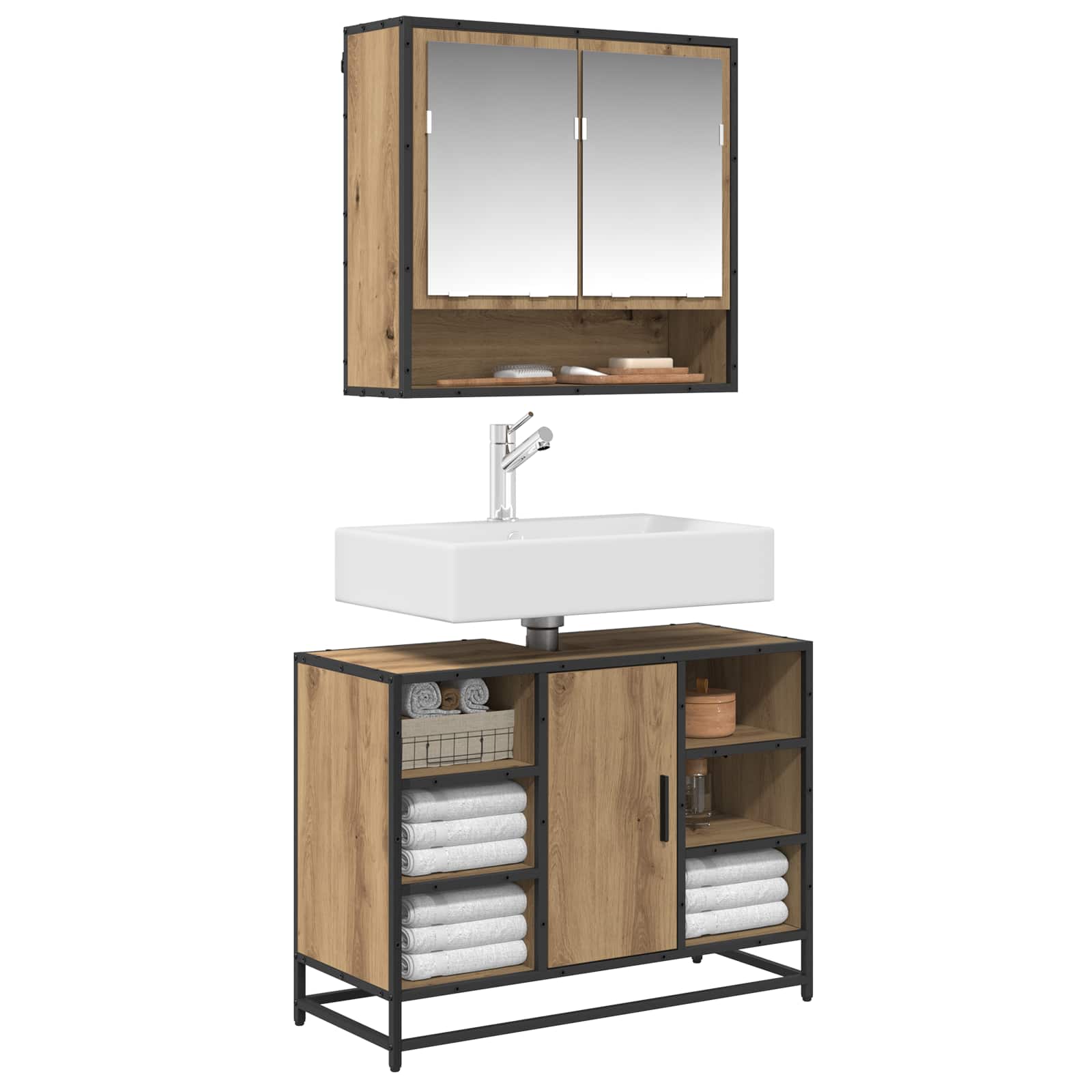 Badezimmermöbel-Set mit Regal 2 pcs Artisan-Eiche Holzwerkstoff