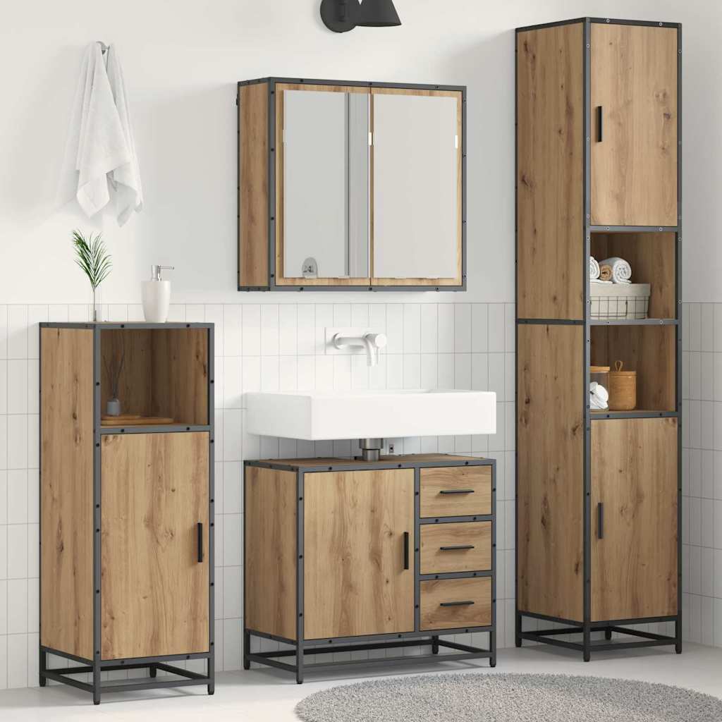 Badezimmermöbel-Set mit Regal 3 pcs Artisan-Eiche Holzwerkstoff