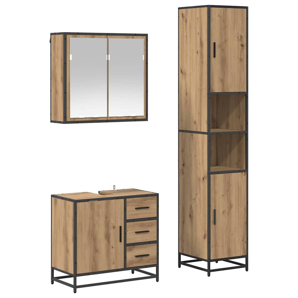 Badezimmermöbel-Set mit Regal 3 pcs Artisan-Eiche Holzwerkstoff