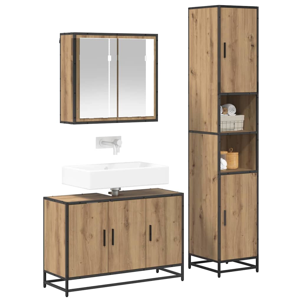 Badezimmermöbel-Set mit Regal 3 pcs Artisan-Eiche Holzwerkstoff