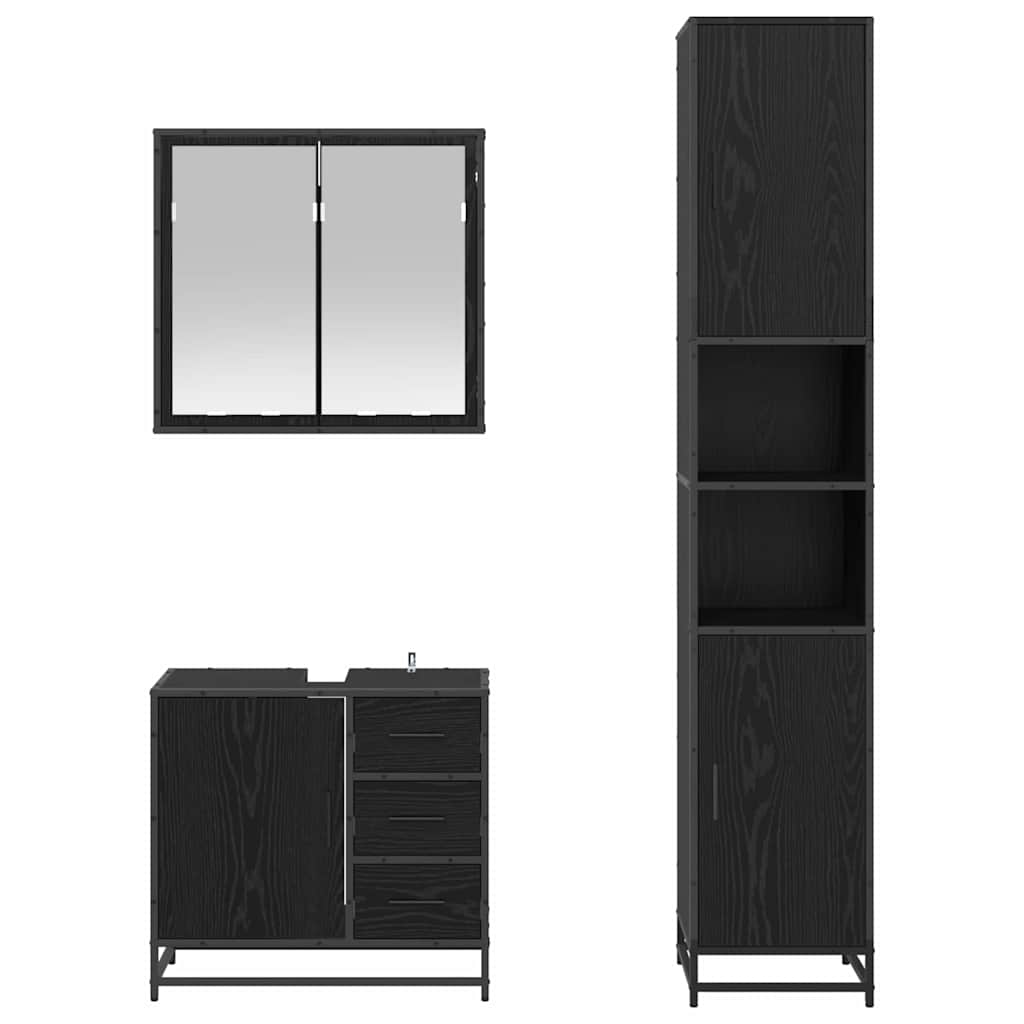 Badezimmermöbel-Set 3 pcs Schwarz Eichen-Optik Holzwerkstoff