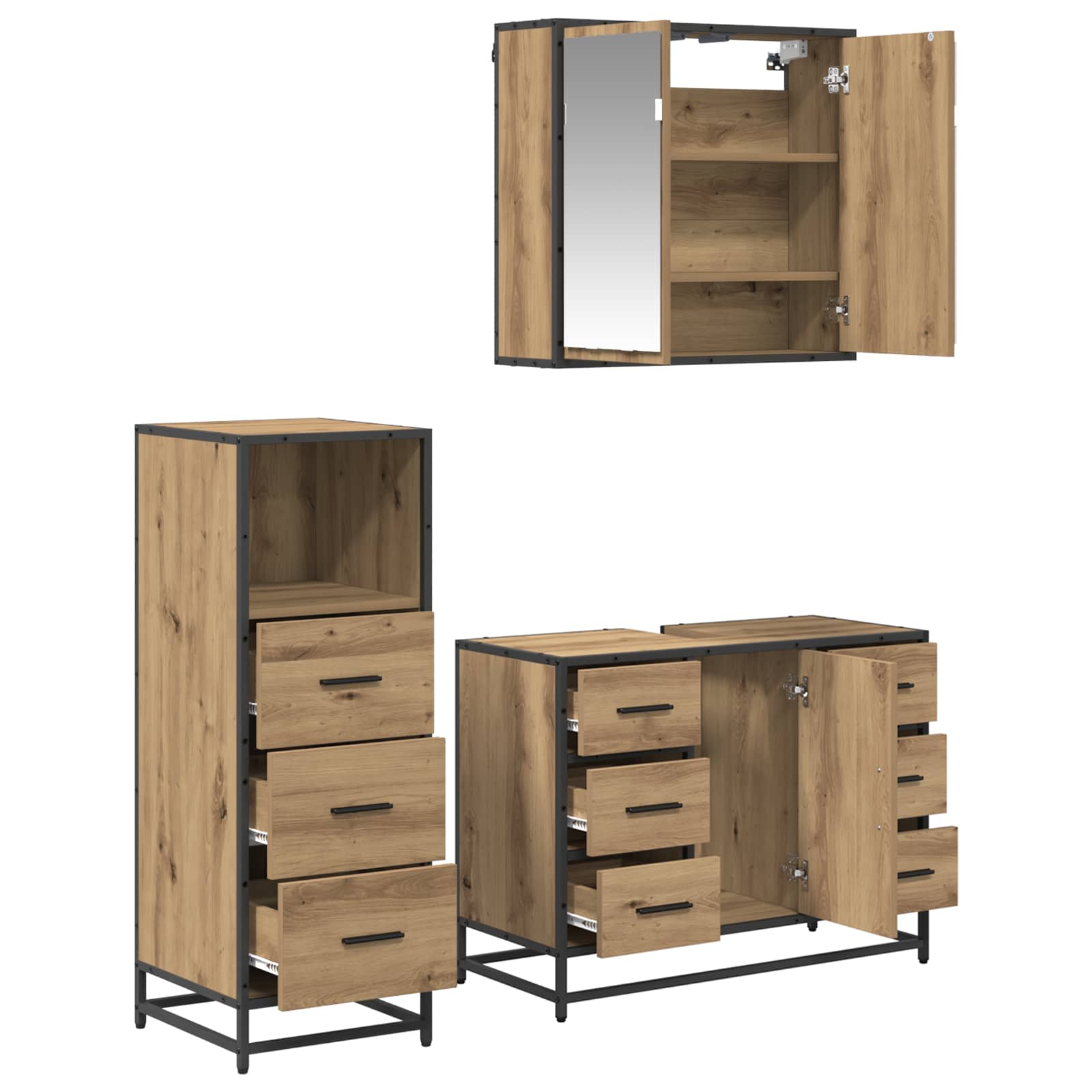 Badezimmermöbel-Set mit Regal 3 pcs Artisan-Eiche Holzwerkstoff