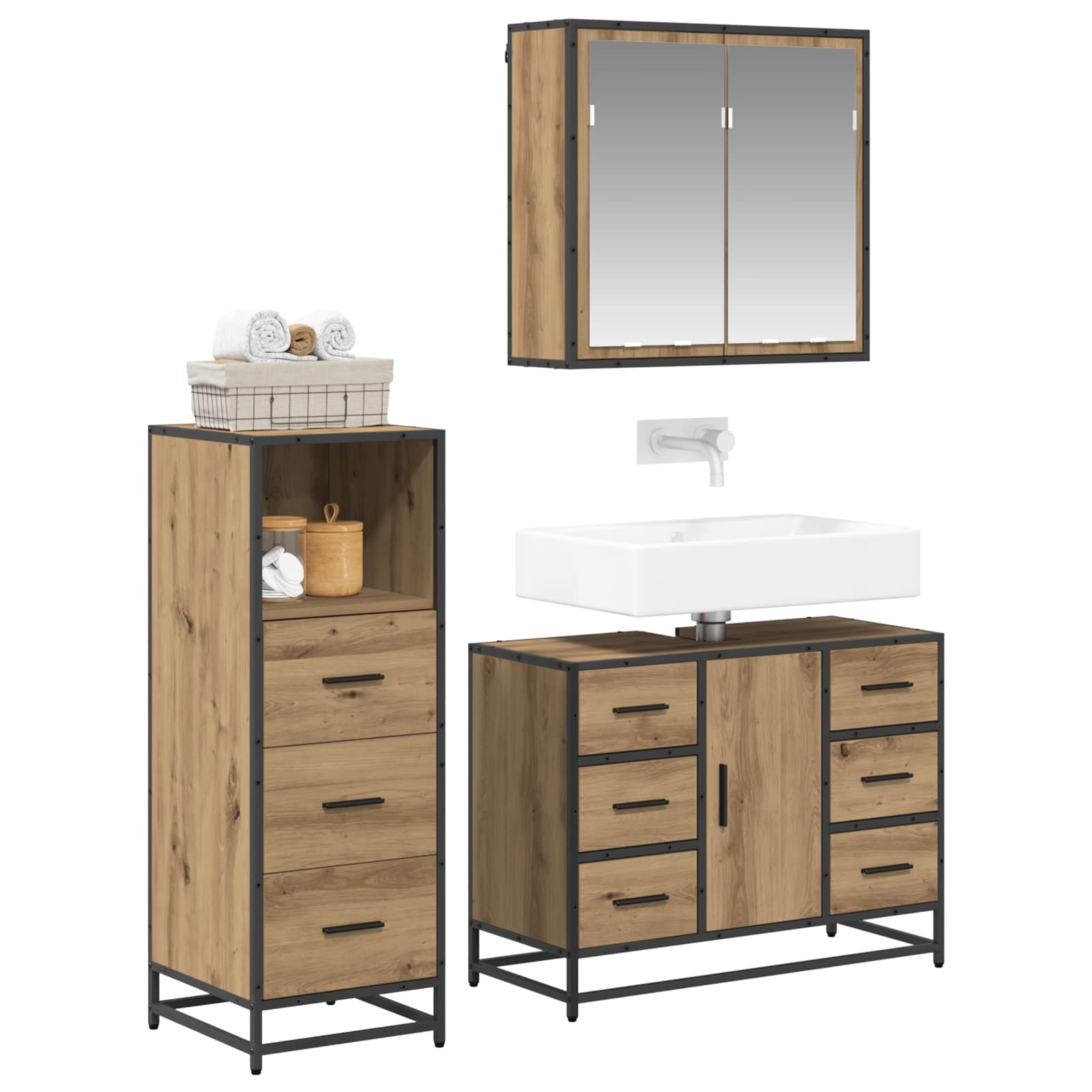 Badezimmermöbel-Set mit Regal 3 pcs Artisan-Eiche Holzwerkstoff