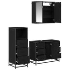 Badezimmermöbel-Set 3 pcs Schwarz Eichen-Optik Holzwerkstoff