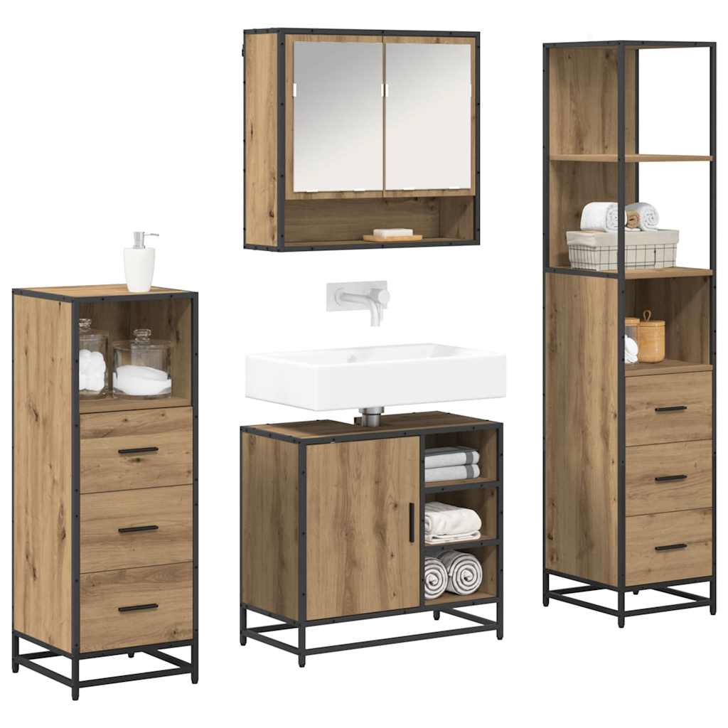 Badezimmermöbel-Set mit Regal 4 pcs Artisan-Eiche Holzwerkstoff