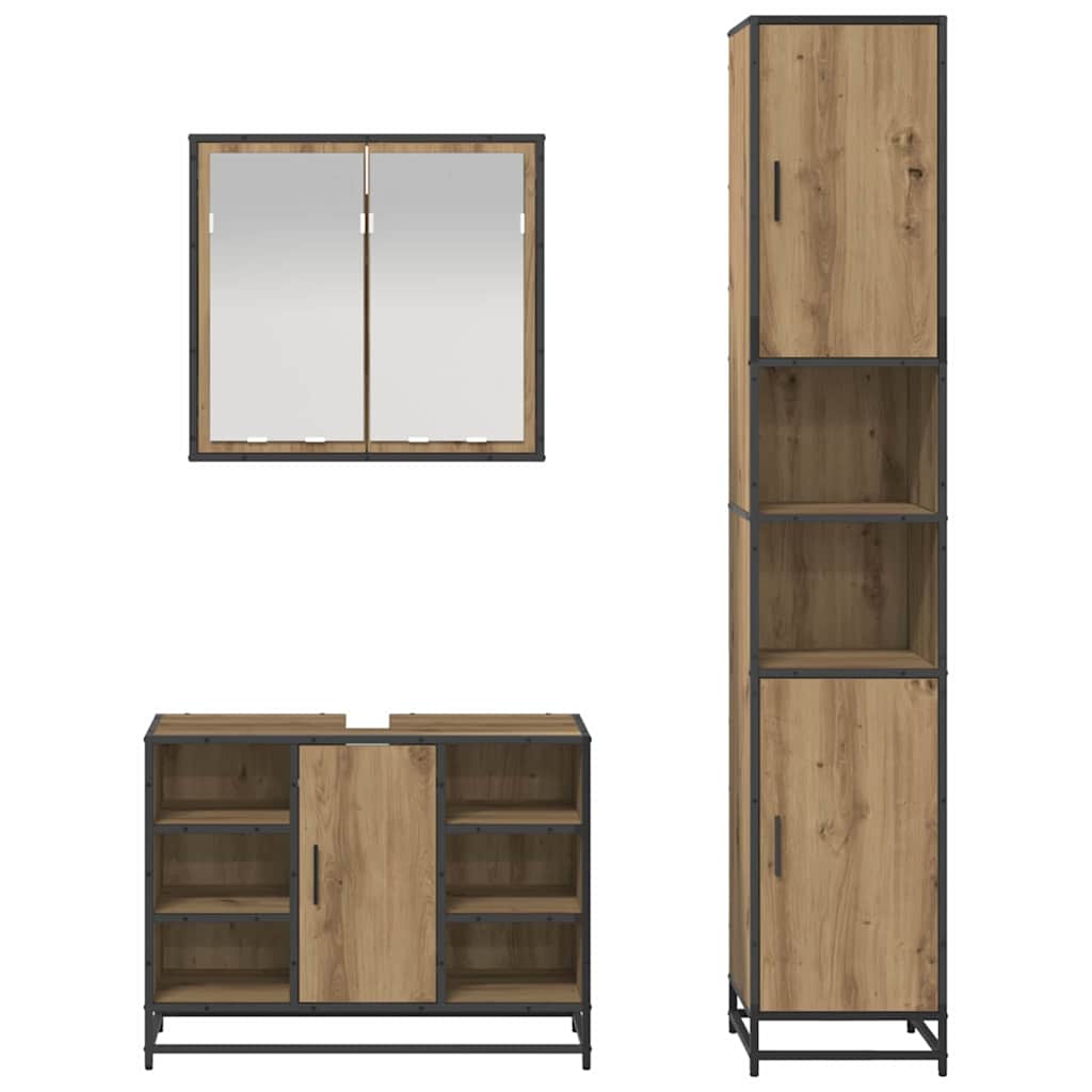 Badezimmermöbel-Set mit Regal 3 pcs Artisan-Eiche Holzwerkstoff