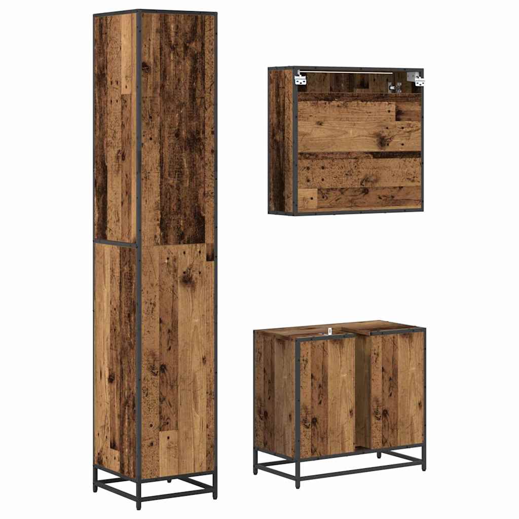 Badezimmermöbel-Set mit Schubladen 3 pcs Altholz Holzwerkstoff