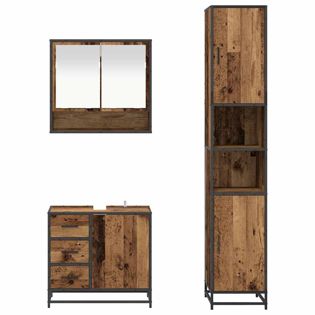 Badezimmermöbel-Set mit Schubladen 3 pcs Altholz Holzwerkstoff