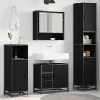 Badezimmermöbel-Set 3 pcs Schwarz Eichen-Optik Holzwerkstoff
