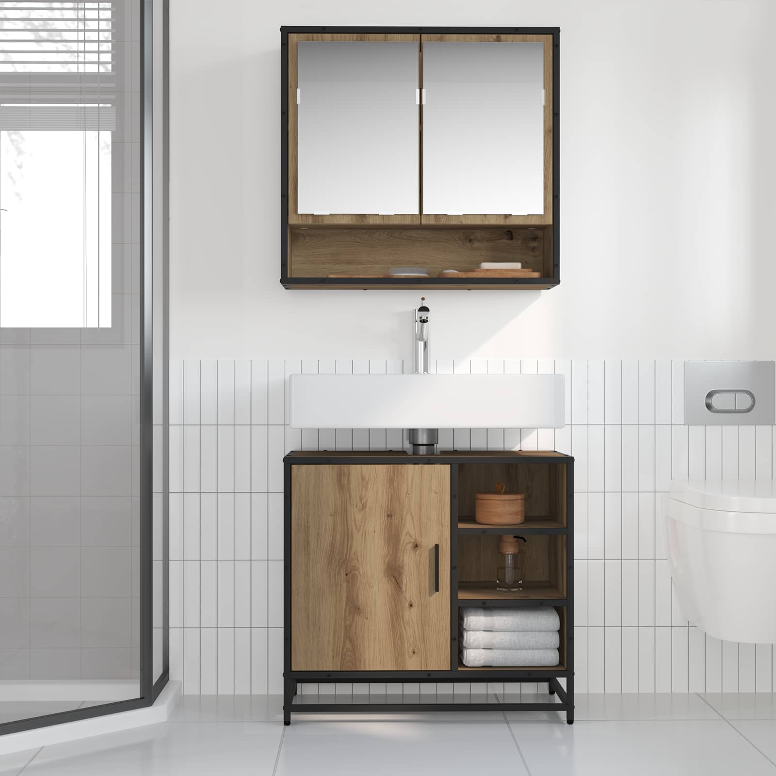 Badezimmermöbel-Set mit Regal 2 pcs Artisan-Eiche Holzwerkstoff