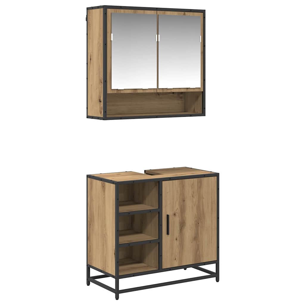 Badezimmermöbel-Set mit Regal 2 pcs Artisan-Eiche Holzwerkstoff
