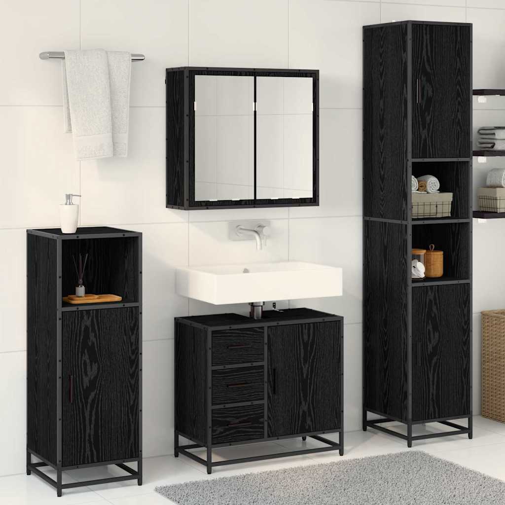 Badezimmermöbel-Set 4 pcs Schwarz Eichen-Optik Holzwerkstoff