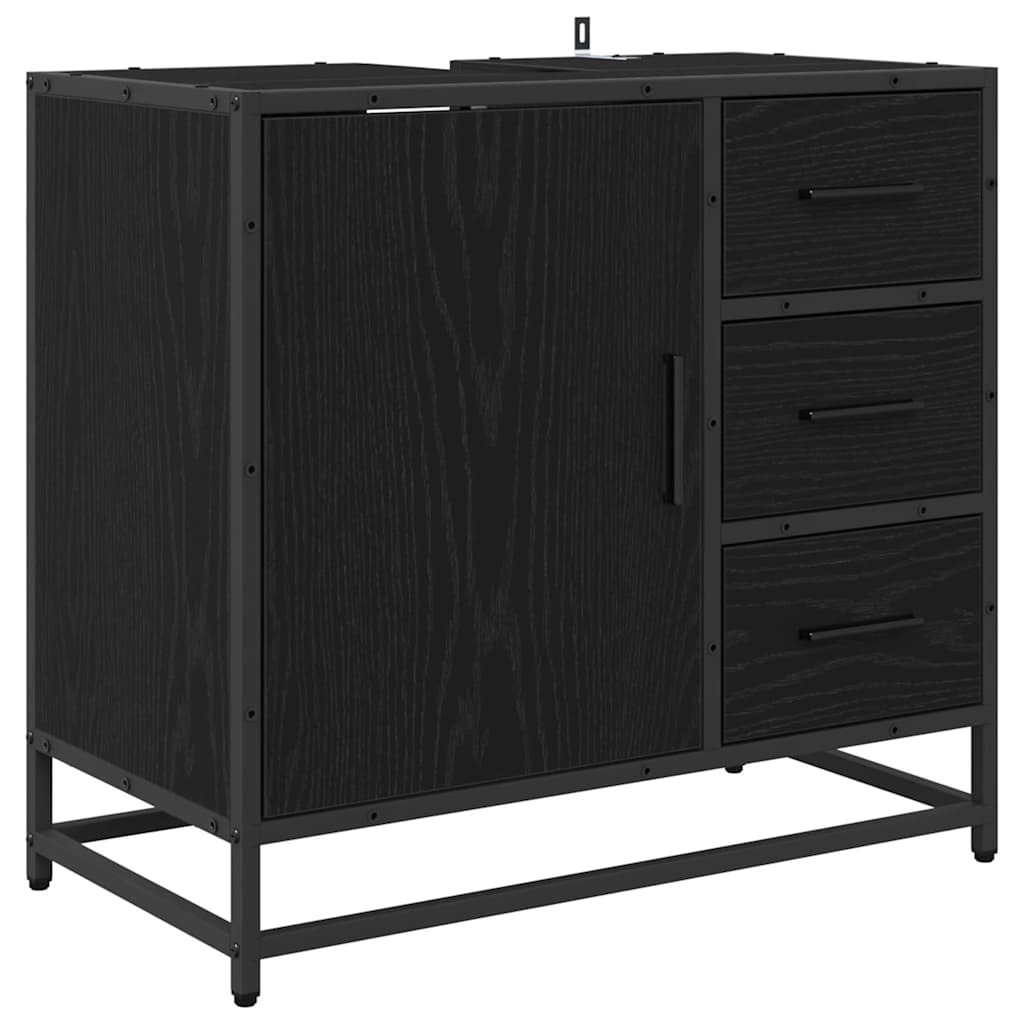 Badezimmermöbel-Set 4 pcs Schwarz Eichen-Optik Holzwerkstoff