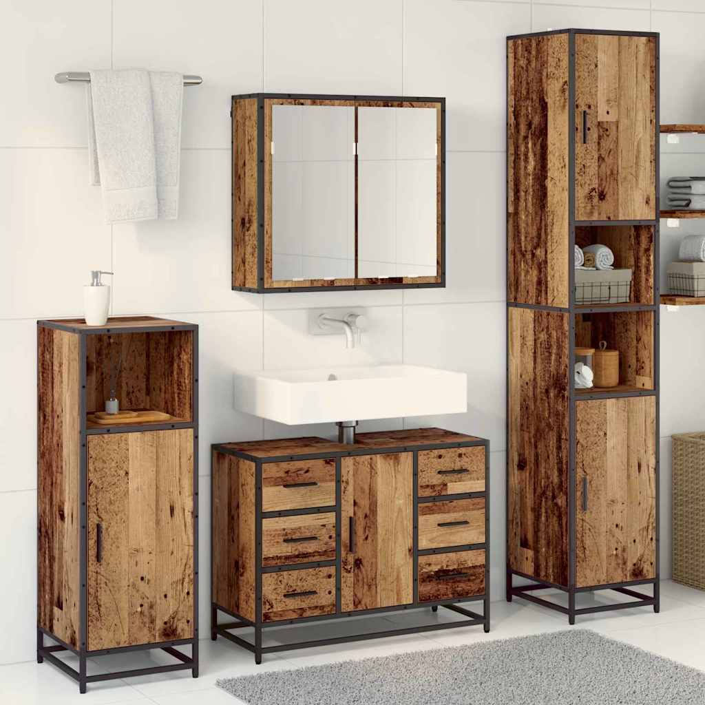 Badezimmermöbel-Set mit Schubladen 3 pcs Altholz Holzwerkstoff