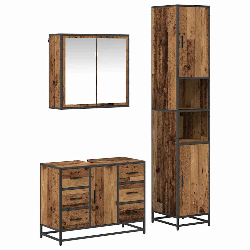 Badezimmermöbel-Set mit Schubladen 3 pcs Altholz Holzwerkstoff