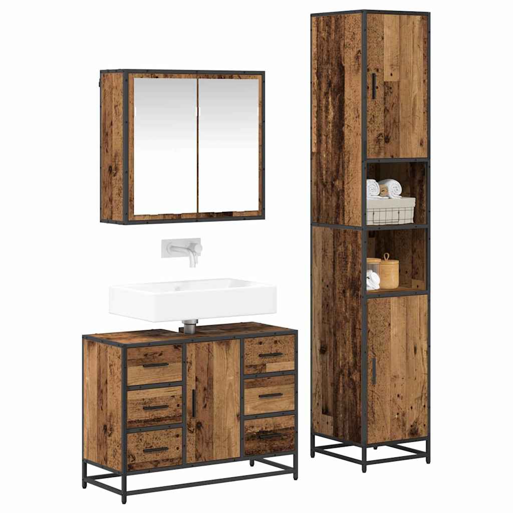 Badezimmermöbel-Set mit Schubladen 3 pcs Altholz Holzwerkstoff