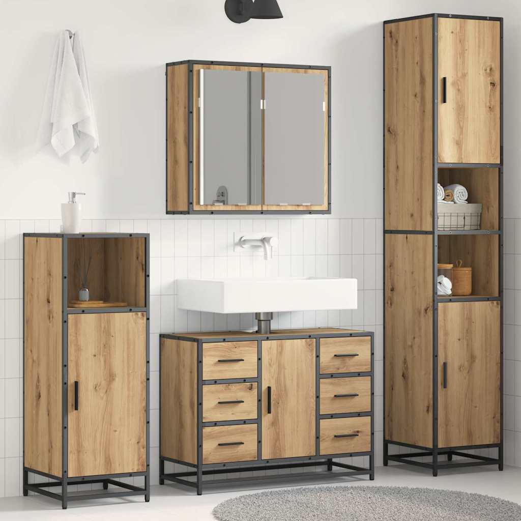 Badezimmermöbel-Set mit Regal 3 pcs Artisan-Eiche Holzwerkstoff