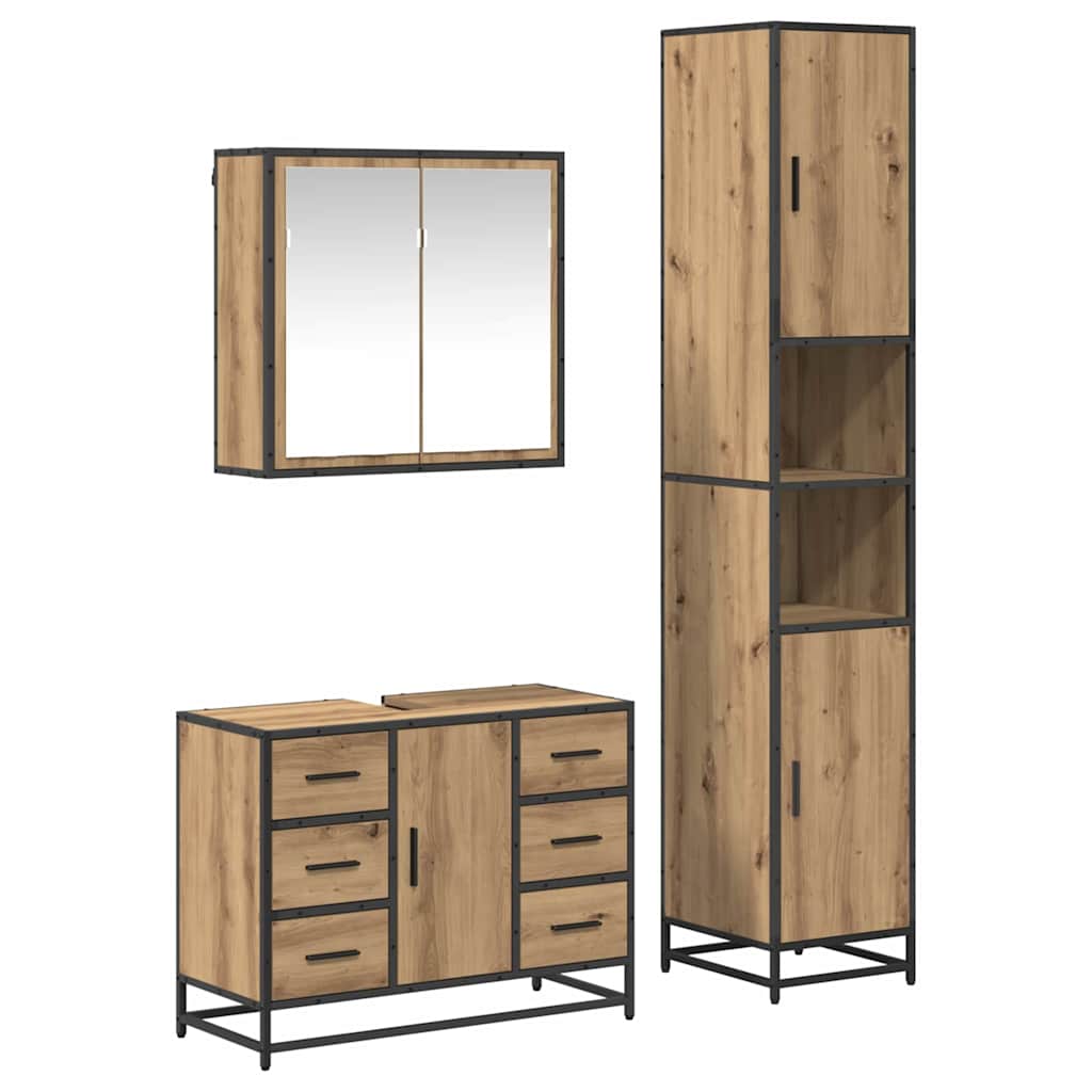 Badezimmermöbel-Set mit Regal 3 pcs Artisan-Eiche Holzwerkstoff