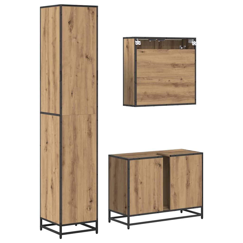 Badezimmermöbel-Set mit Regal 3 pcs Artisan-Eiche Holzwerkstoff