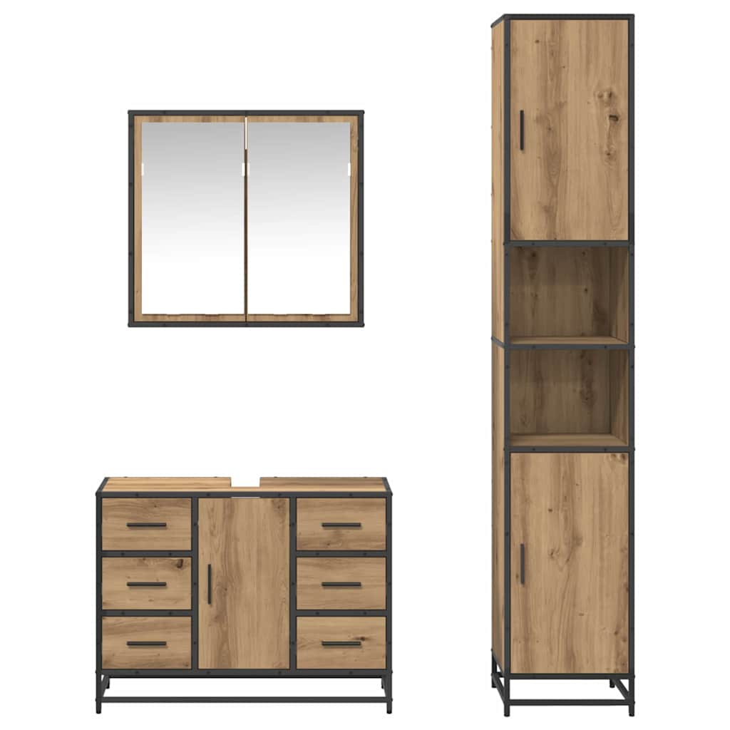 Badezimmermöbel-Set mit Regal 3 pcs Artisan-Eiche Holzwerkstoff