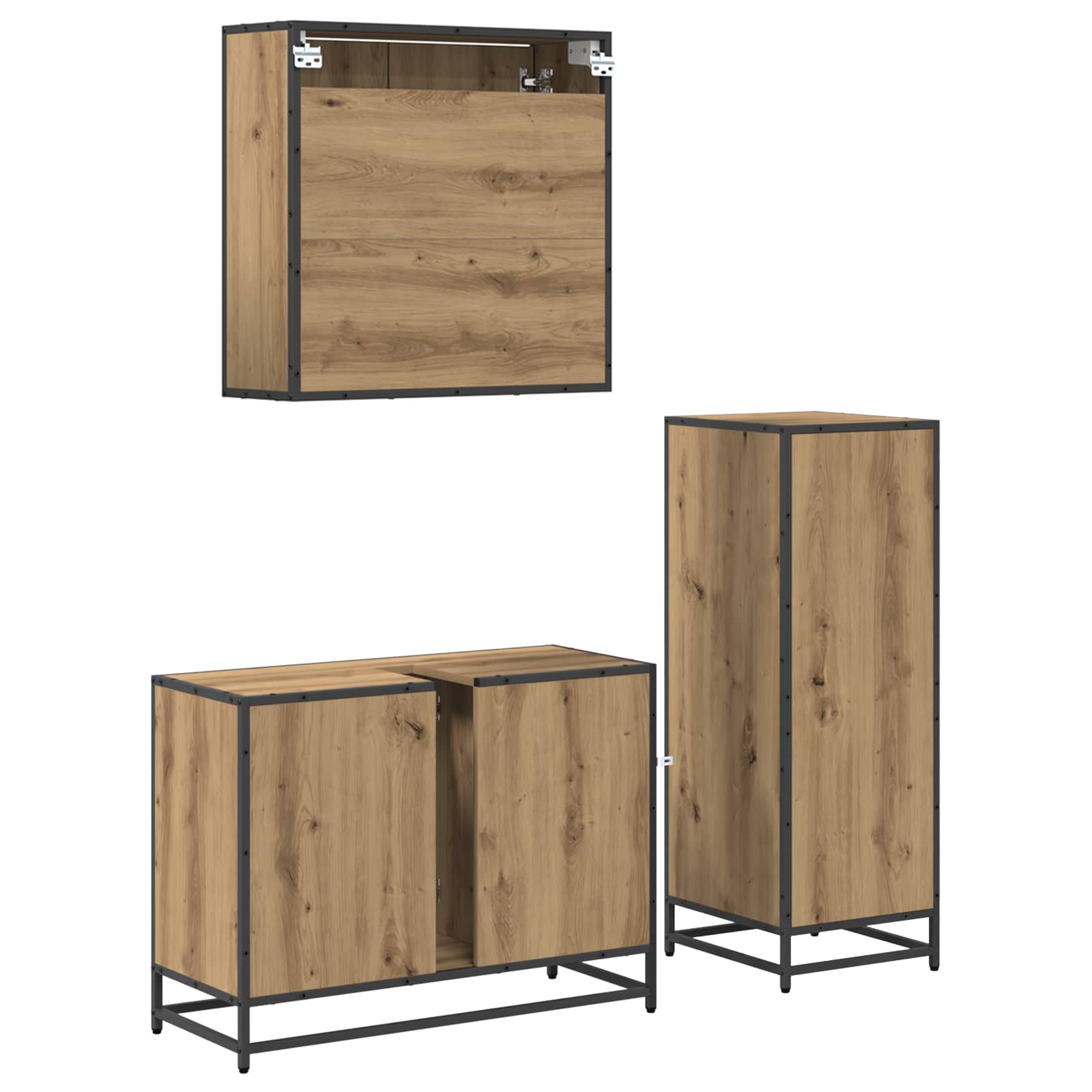 Badezimmermöbel-Set mit Regal 3 pcs Artisan-Eiche Holzwerkstoff