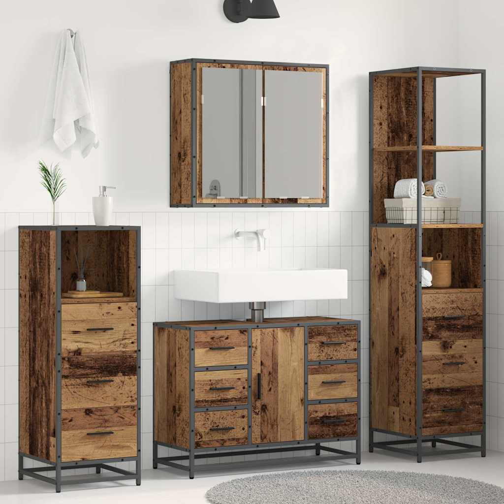 Badezimmermöbel Set mit Schubladen 4 pcs Altholz Holzwerkstoff