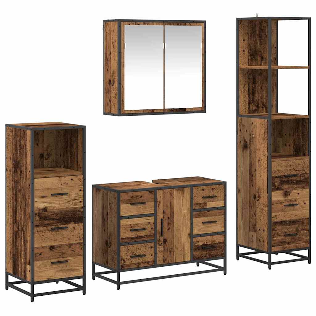 Badezimmermöbel Set mit Schubladen 4 pcs Altholz Holzwerkstoff
