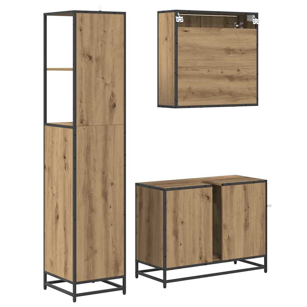 Badezimmermöbel-Set mit Regal 3 pcs Artisan-Eiche Holzwerkstoff