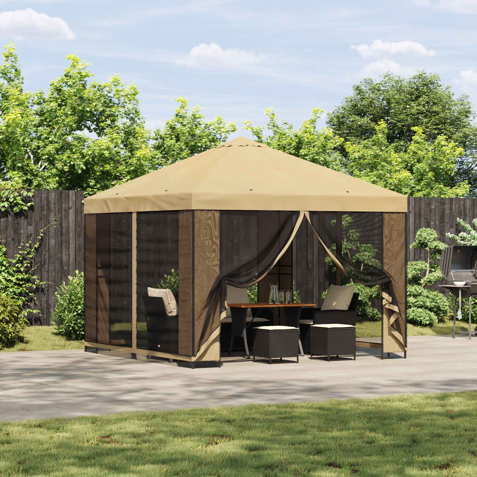 Pavillon 3 x 3 m Creme Polyester und Stahl 190 gsm