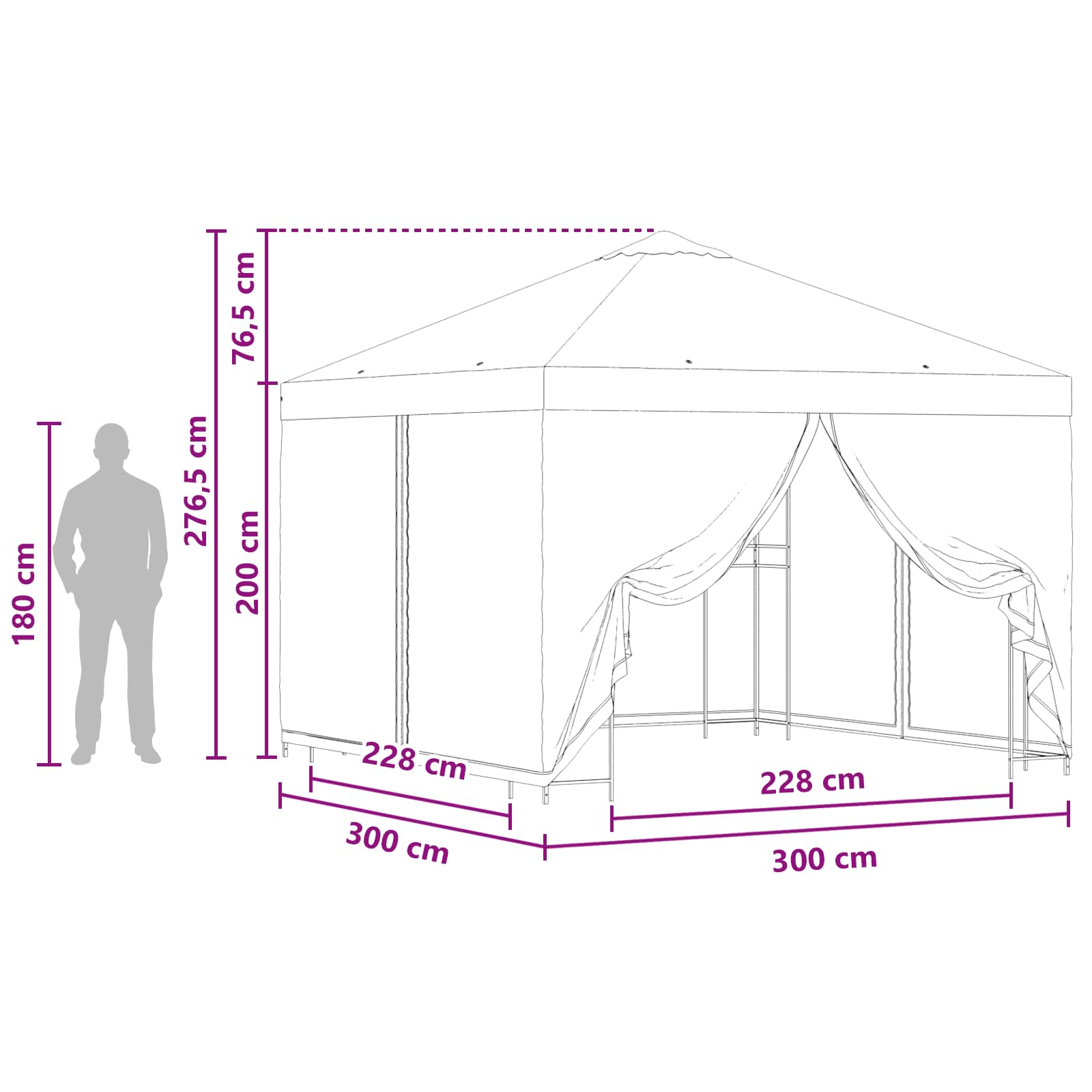 Garten Pavillon mit Seitenwänden 3 x 3 m Bordeauxrot