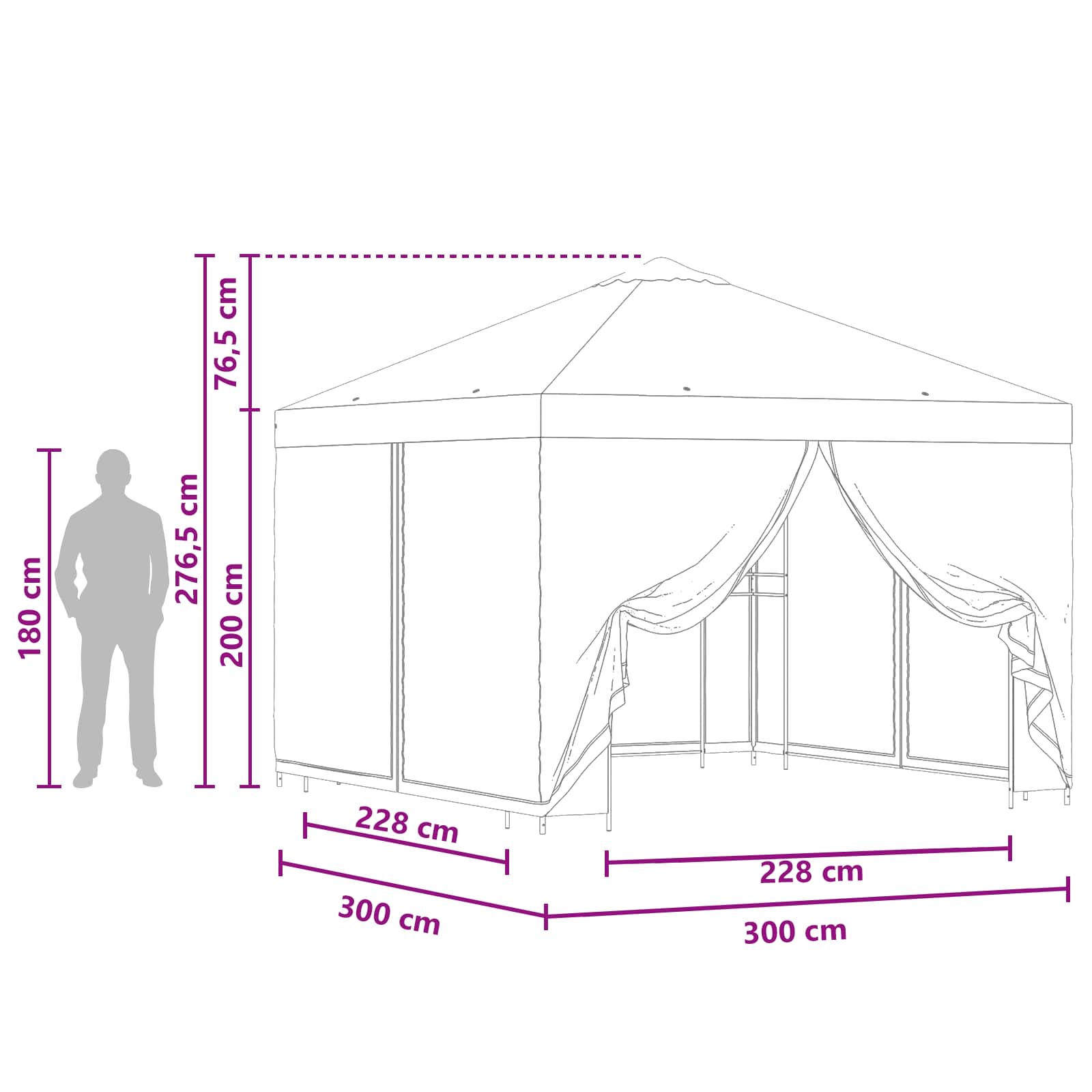 Garten Pavillon mit Seitenwänden 3 x 3 m Terrakotta