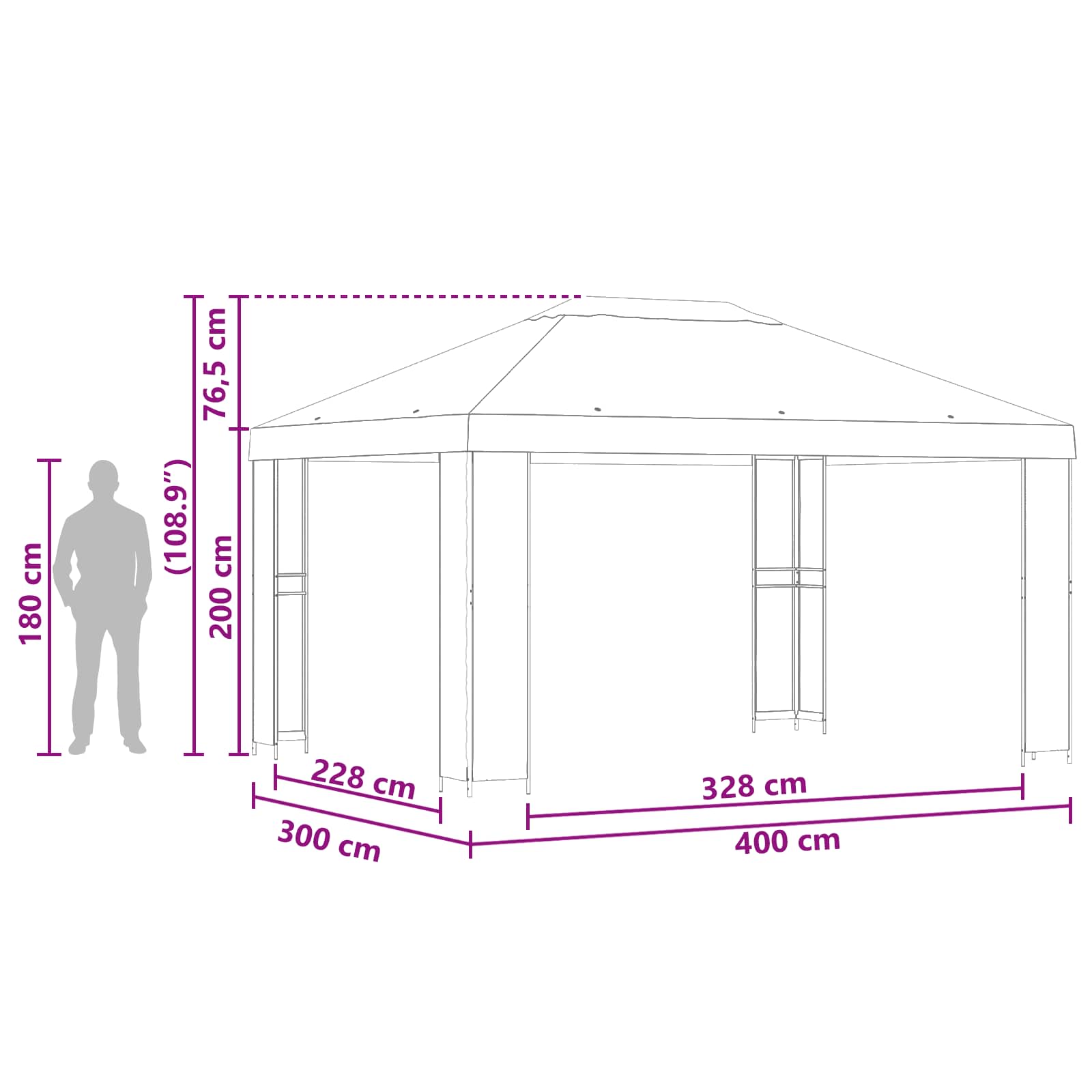 Pavillon 4 x 3 m Taupe Polyester und Stahl 190 gsm