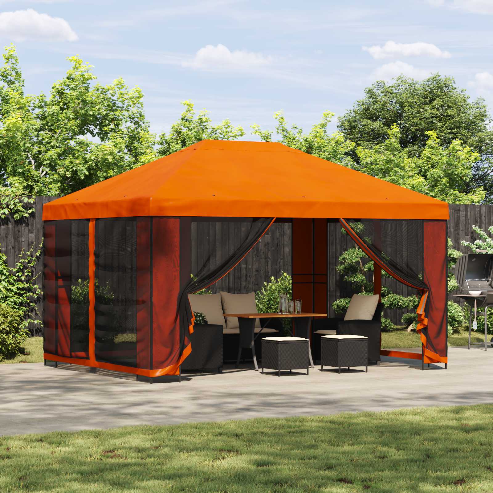 Pavillon 4 x 3 m Orange Polyester und Stahl 190 gsm